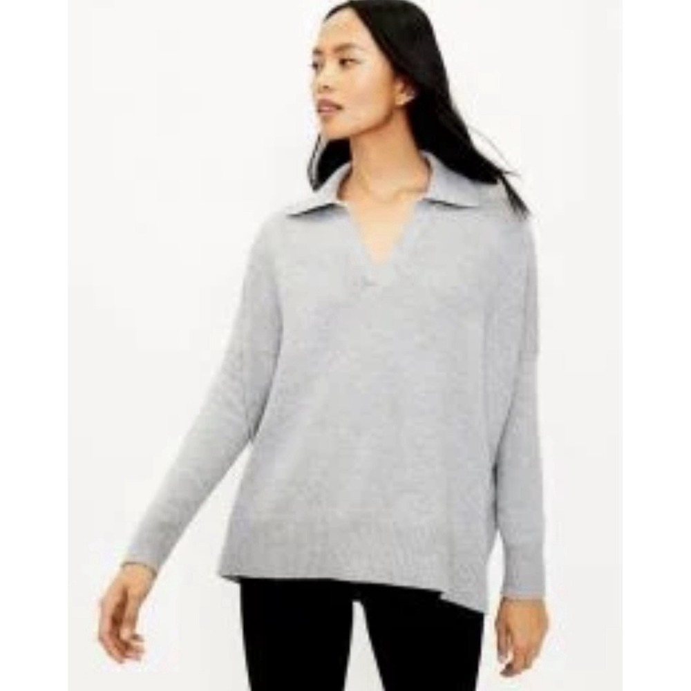 LOFT Women's Gray Collared Oversized Sweater Size XL‎ New $69.50